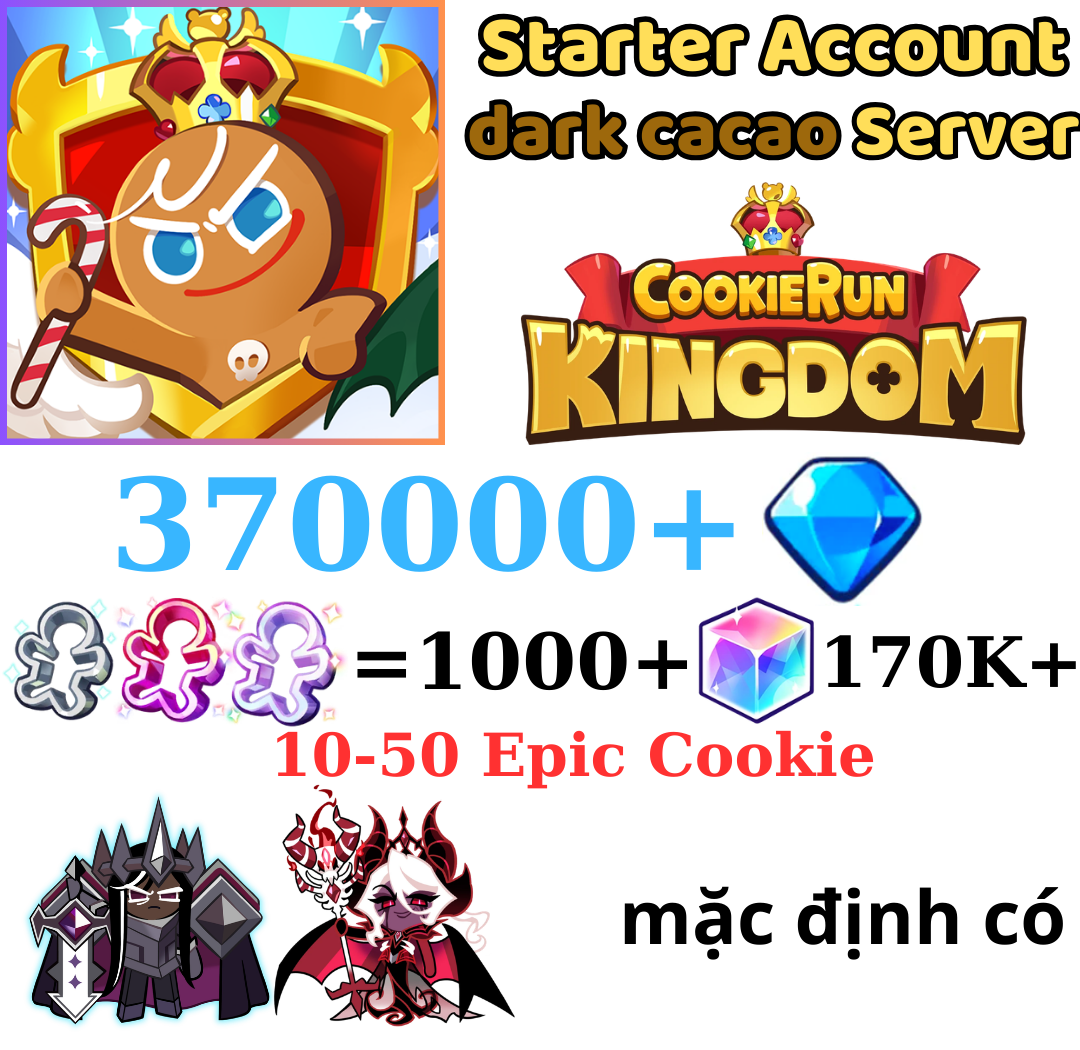 [GLOBAL/Darkcacao]370000+ Gems | Dark Enchantress Cookie | Cookie Run: Kingdom Starter Reroll Account